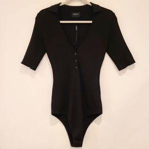 Bardot Ribbed V-Neck Collar Bodysuit